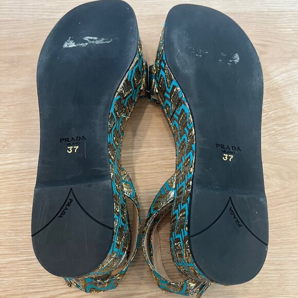 PRADA Blue Jacquard Platform Heels - NEW size 7 - Picture 5 of 5